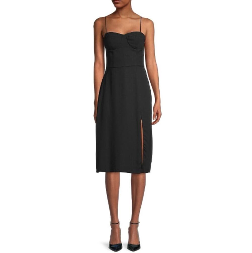 New SOCIALITE Nordstrom Women's Black Front-Slit Bustier Dress Large LBD